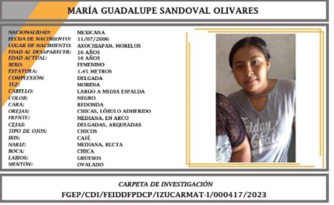 María Guadalupe fue a la prepa pero ya no regresó a casa en Chietla