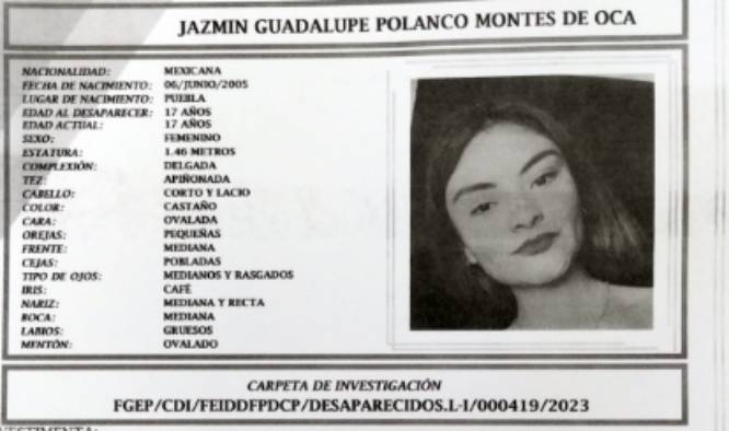 Jazmín de 17 años desapareció en calles de San Pedro Cholula