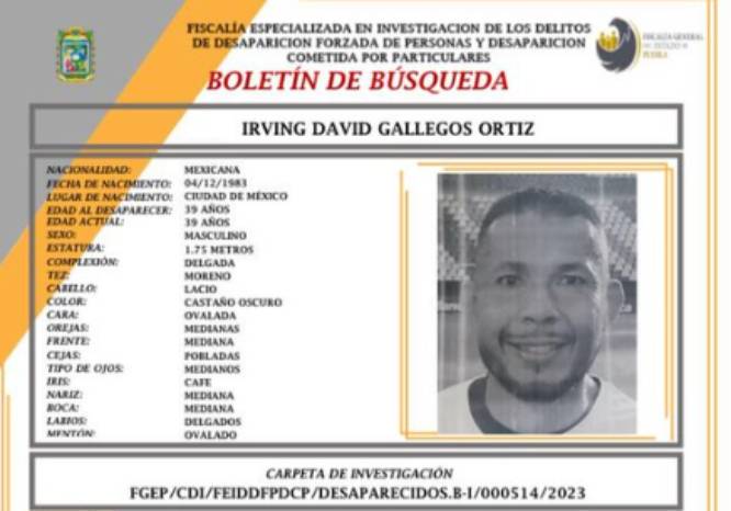 Irving de 39 años desapareció en el municipio de Huejotzingo