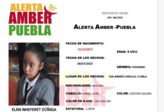 Elán de 5 años desapareció en calles de San Andrés Cholula