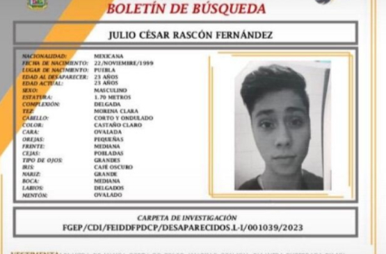 Julio César de 23 años desapareció en la colonia Los Volcanes en Puebla