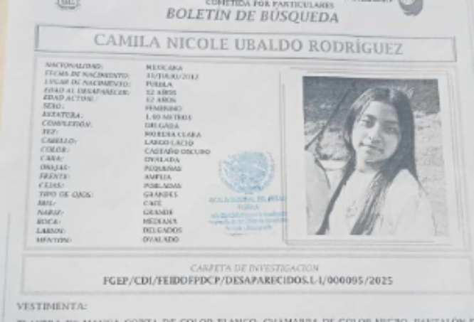 Camila de 12 años desapareció en Tlahuapan