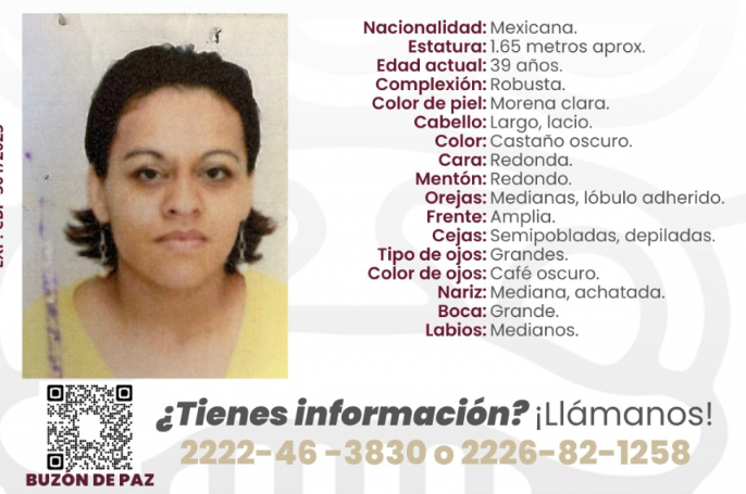 Buscan a Yendri Evelyn de 39 años; desapareció en Puebla