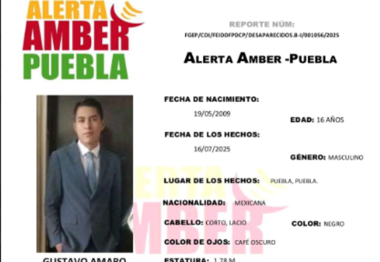 Se activa Alerta Amber para localizar a Gustavo desaparecido en Puebla
