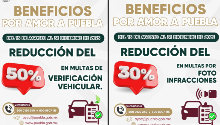 Gobierno de Puebla otorga descuentos en pago de multas de verificación y foto infracciones