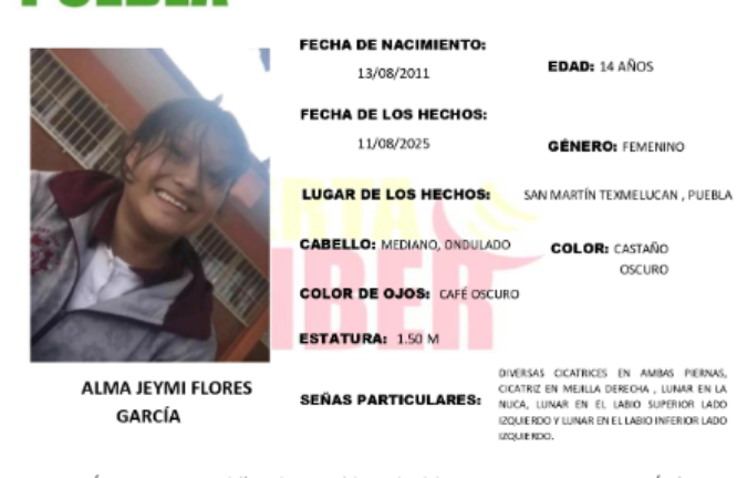 Alma de 14 años desapareció en Texmelucan