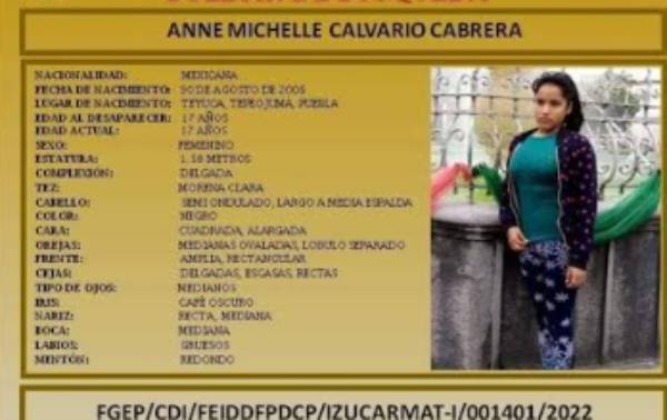 Buscan a Michelle; salió a la escuela en Tepeojuma y no regresó a su casa