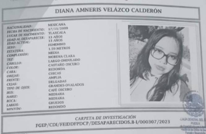 Diana de 13 años desapareció en calles de Cuautlancingo