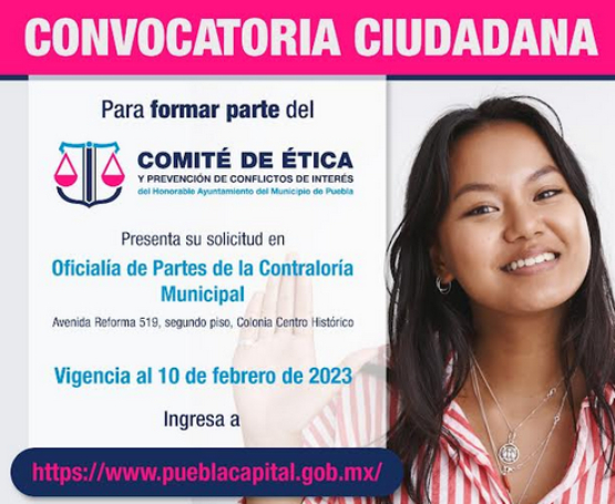 Ayuntamiento de Puebla invita a integrarse al Comité de prevención de conflictos de interés