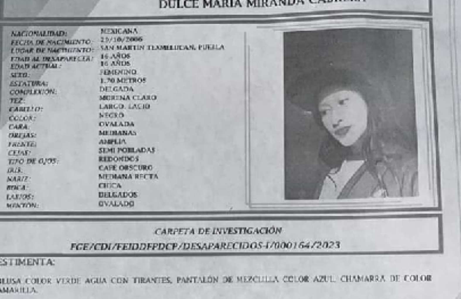 Buscan a Dulce María de 16 años: desapareció en Texmelucan