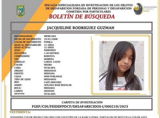 Buscan a Jacqueline de 15 años desde el 14 de febrero en Puebla