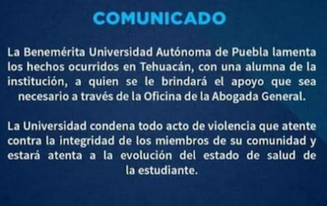 BUAP dará apoyo a estudiante apuñalada por su ex novio en Tehuacán 