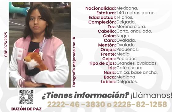 Se busca a Abril de 14 años; desapareció en Puebla