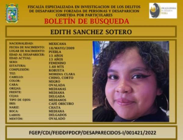 Edith de 13 años desapareció en Granjas de San Isidro