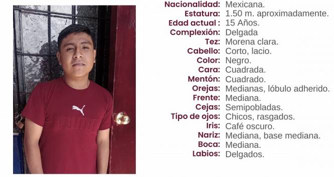 Emmanuel de 15 años desapareció en calles de Zinacatepec