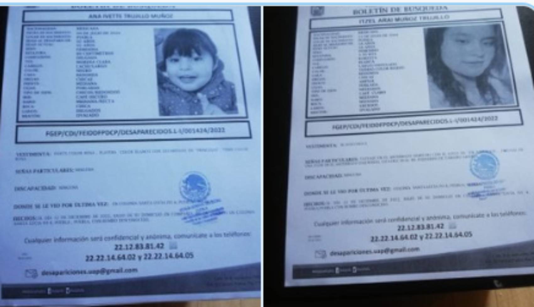 Desaparecen en Puebla capital Itzel de 18 años y Ana Ivette de dos