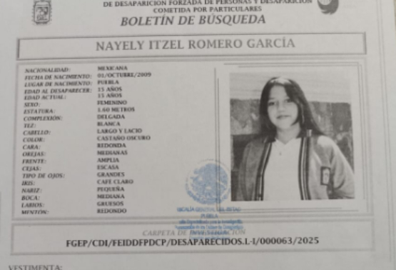 Buscan a Nayely Itzel de 17 años; desapareció en Cuautlancingo