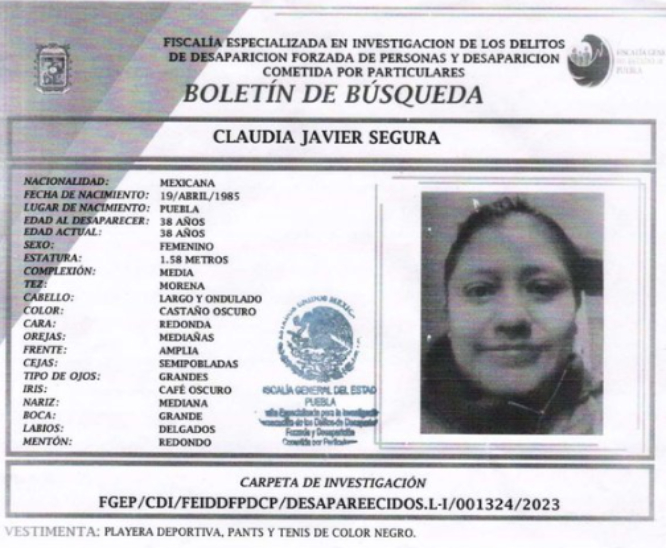Ayuda a regresar a casa a Claudia; desapareció en Puebla