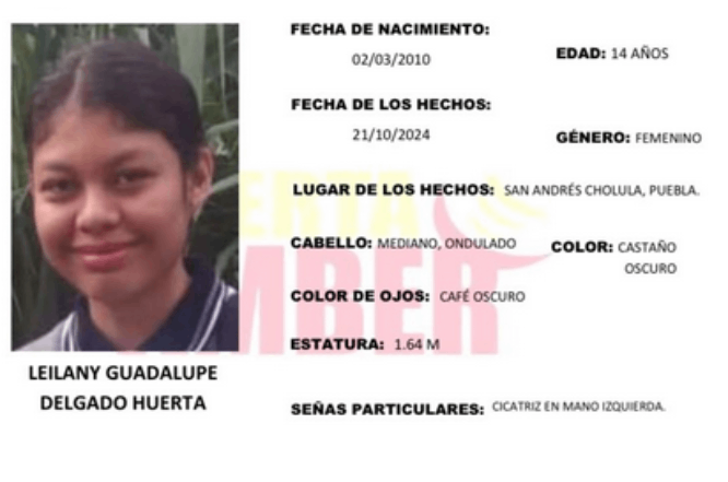 Activan Alerta Amber por desaparición de Leilany en San Andrés Cholula