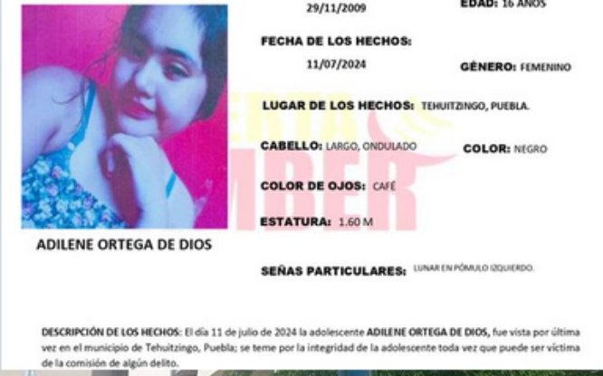 Adilene de 16 años desapareció en calles de Tehuitzingo