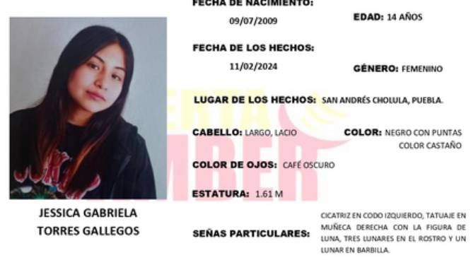 Activan Alerta Amber por Jessica; desapareció en San Andrés Cholula