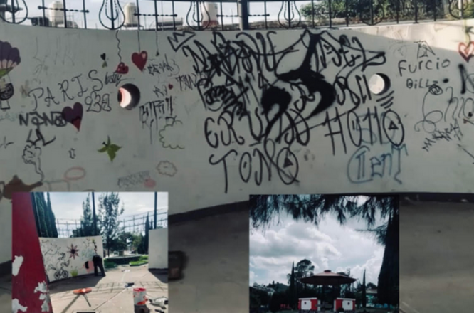 Vandalizan histórico quiosco en colonia textil de Atlixco