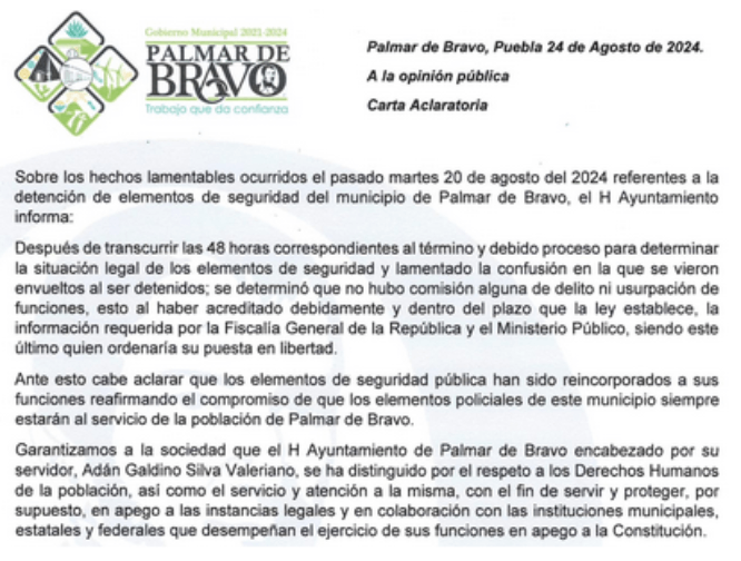 Quedan libres policías de Palmar de Bravo acusados de usurpación de funciones