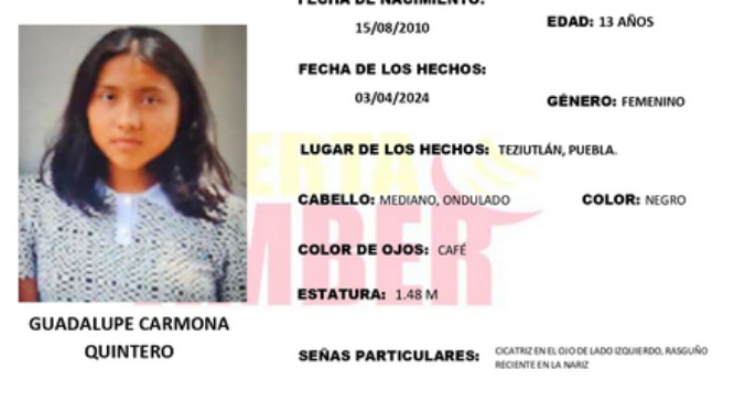 Activan Alerta Amber por Guadalupe de 14 años; desapareció en Teziutlán