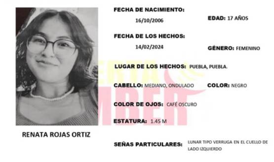 Renata de 17 años desapareció el 14 de febrero en Totimehuacan