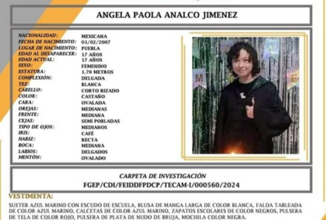 Angela de 17 años desapreció en calles de Quecholac