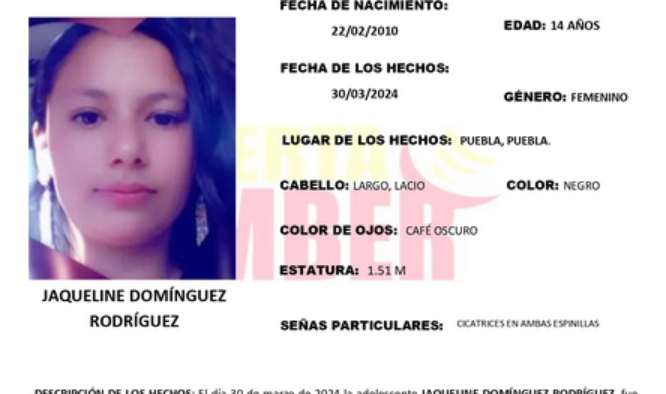 Activan Alerta Amber por Jaqueline de 14 años; desapareció en Puebla capital