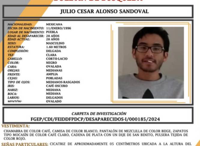 Julio César de 28 años desapareció en la colonia Vicente Guerrero