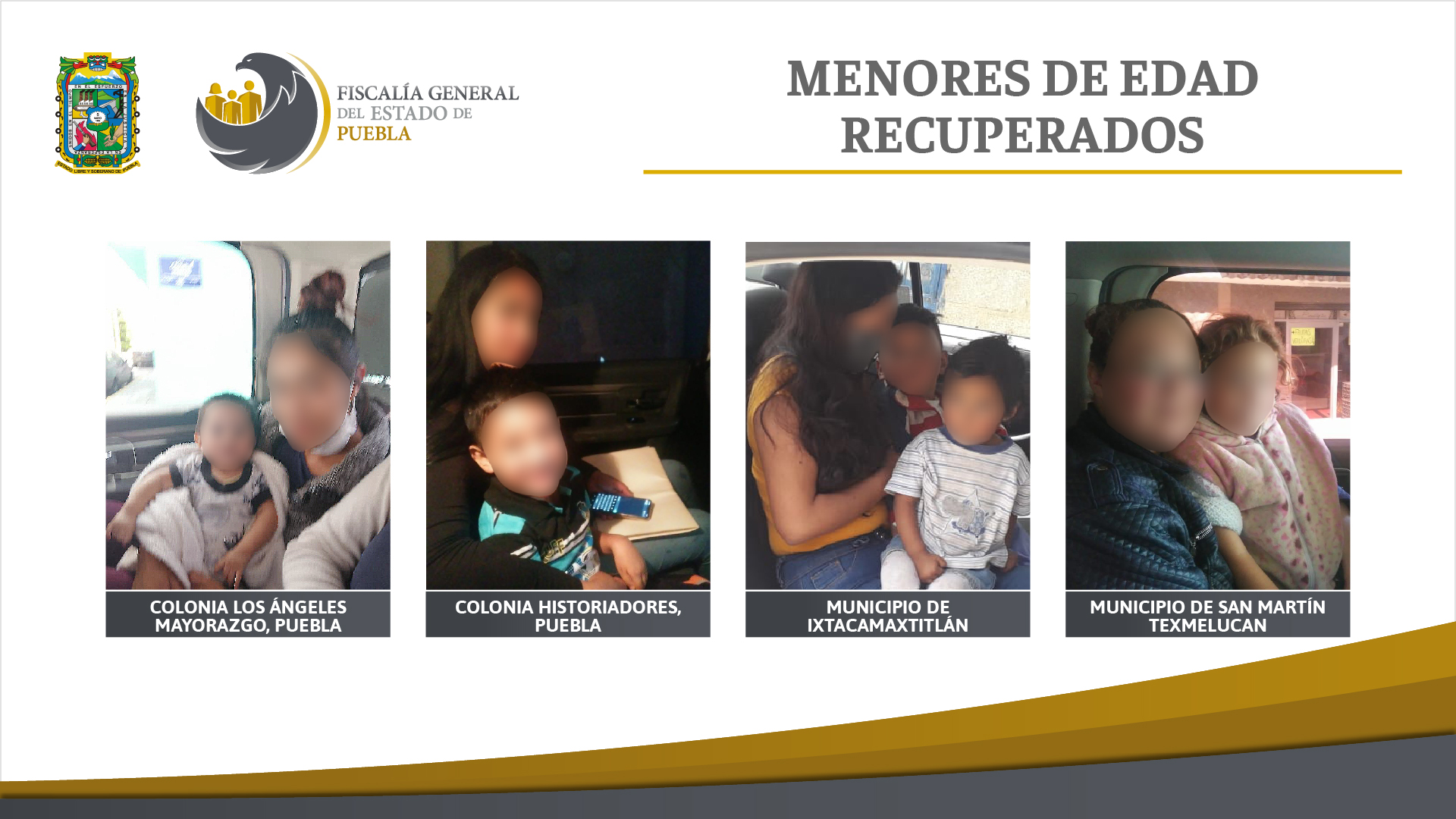 Fiscalía de Puebla entrega a sus madres niños sustraídos