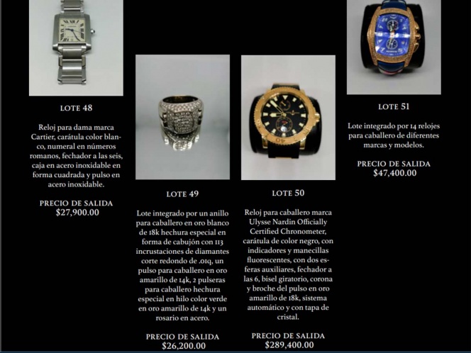 Subastarán lujos de Los Pinos; habrá relojes con diamantes y alhajas