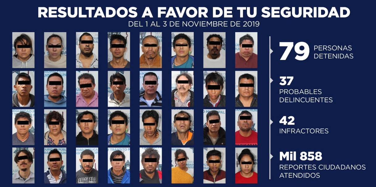 En las últimas 72 horas, detienen a 79 personas en la capital poblana