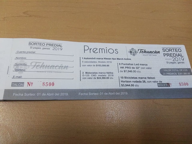 A domicilio repartirán boletos del sorteo predial en Tehuacán