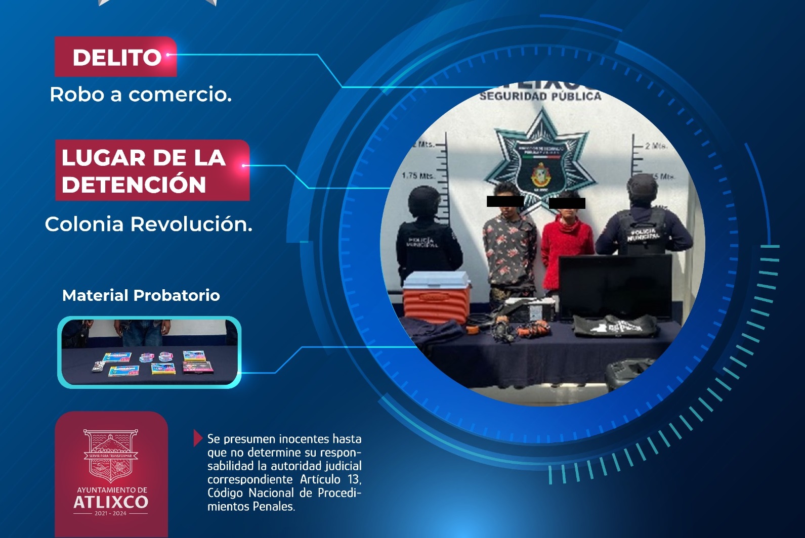 En Atlixco policía municipal detuvo a seis hombres