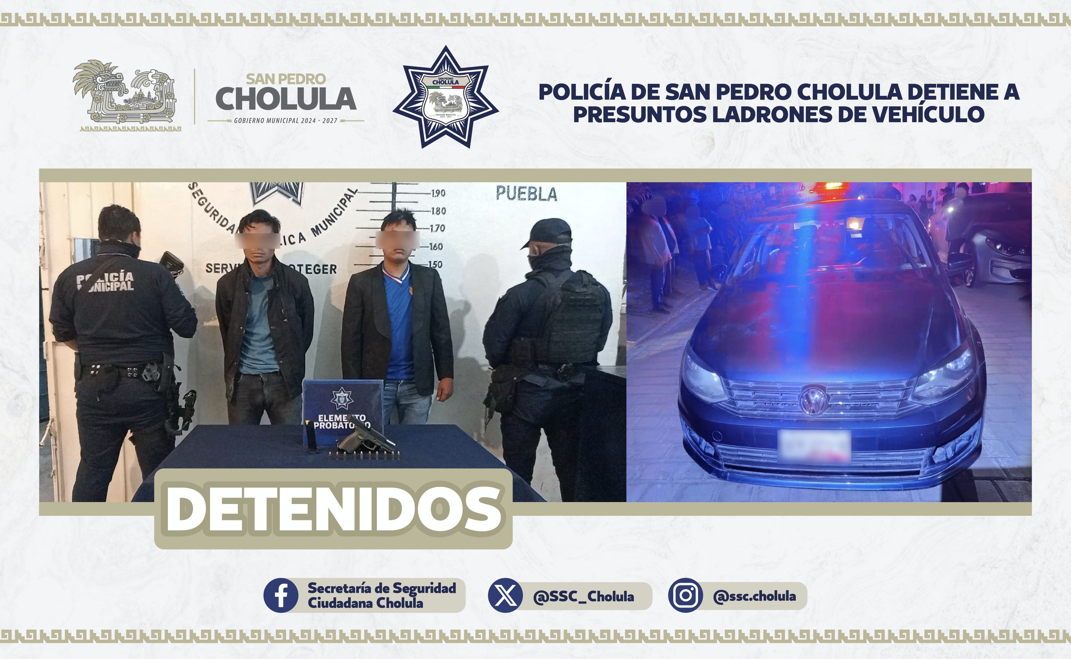 Tras persecución en Cholula, recuperan Vento robado en Cuautlancingo