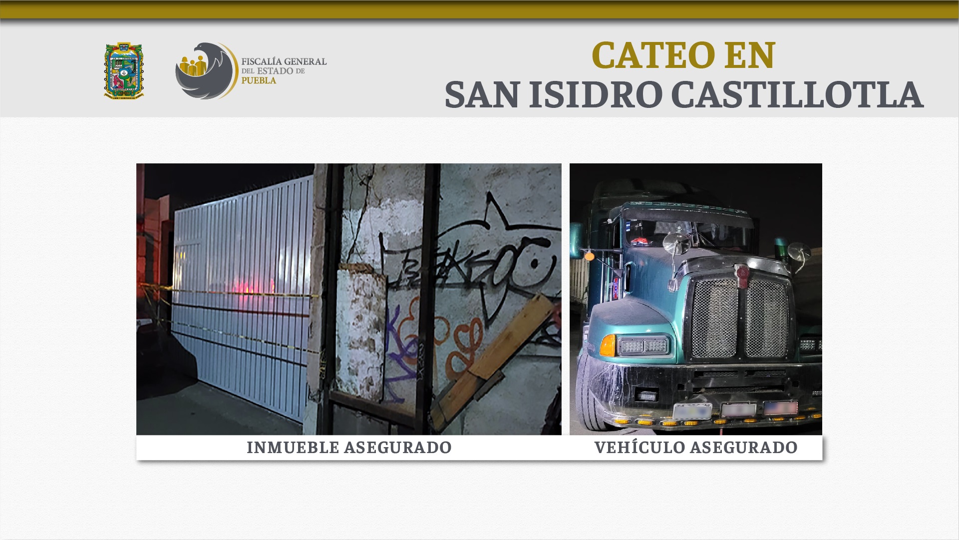 Fiscalía cateó inmueble en Castillotla por tractocamión con mercancía