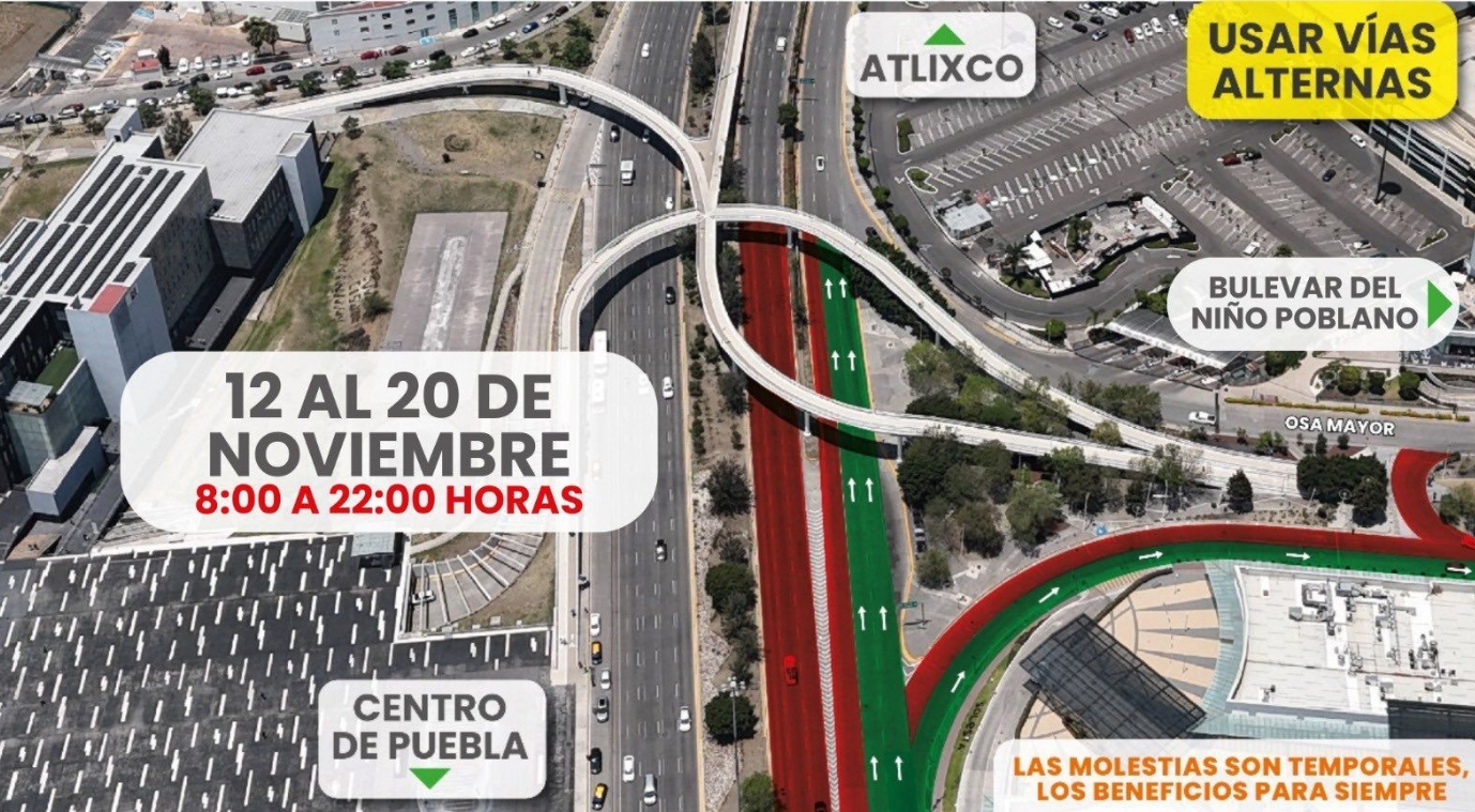 Infraestructura mantendrá cierres viales en Vía Atlixcáyotl hasta el 20 de noviembre 