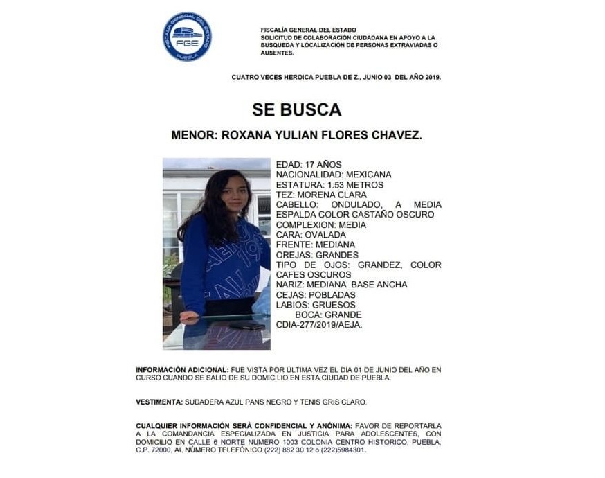 Buscan a Roxana, de 17 años, desapareció en Puebla