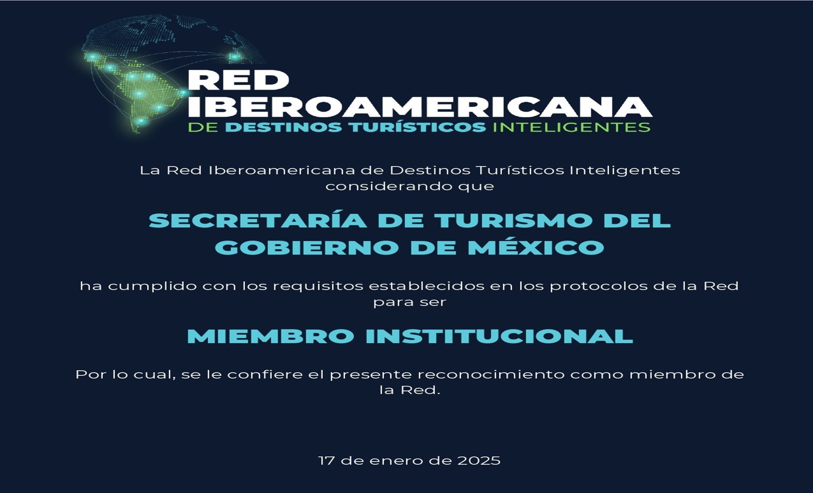 Secretaría de Turismo se incorpora a la Red Iberoamericana de Destinos Inteligentes