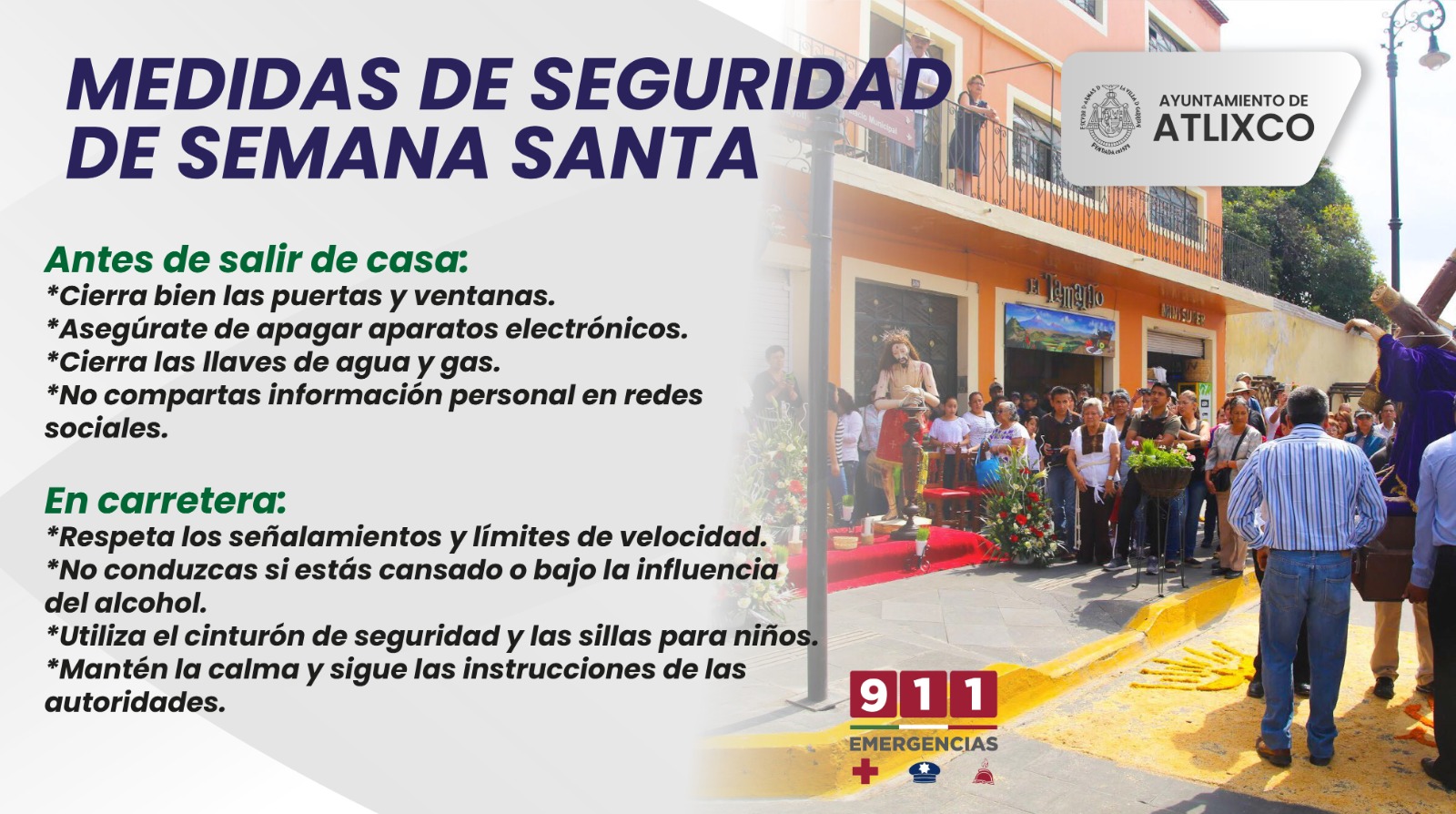 Dará inicio operativo de Semana Santa en Atlixco