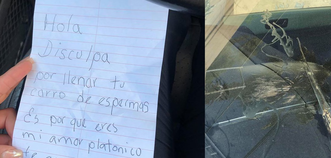 Semen y un mensaje obsceno deja a universitaria en su carro