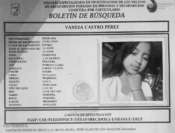 Vanesa de 14 años desapareció en el municipio de Teotlalcingo