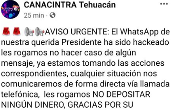 Hackean WhatsApp de la presidenta de Canacintra Tehuacán