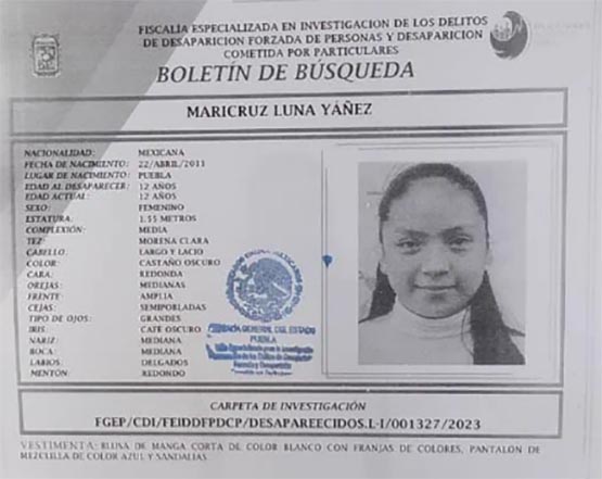 Maricruz de 12 años desapareció en calles de Puebla capital