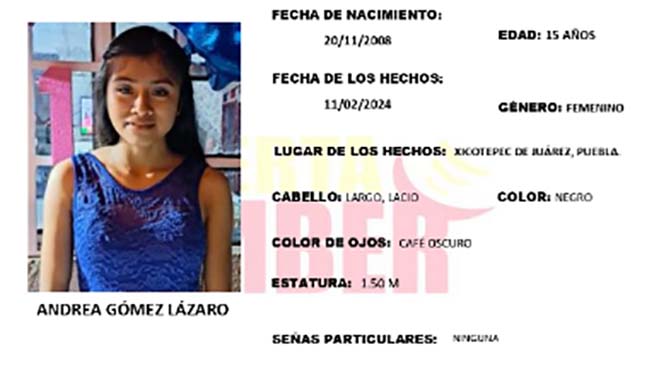 Activan Alerta Amber por desaparición de Andrea en Xicotepec