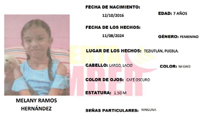 Melany de 7 años desapareció en Teziutlán; activan Alerta Amber