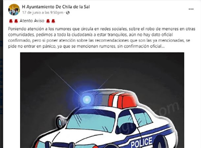 Ciudadanos de Chila de la Sal, en alerta ante rumores de robo de menores